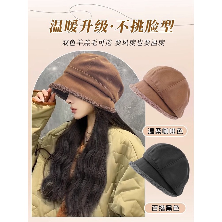 Mới Mũ beret Phối Tóc Giả Dài Xoăn Tự Nhiên Thời Trang Thu Đông Cho Nữ