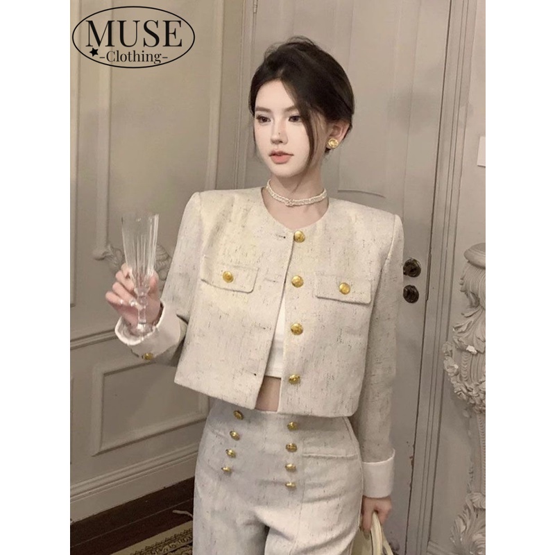 TINGTIAN áo khoác dù áo khoác áo dạ tweed bomber INS cozy High-quality chic WJK23B0WWV 48Z231128