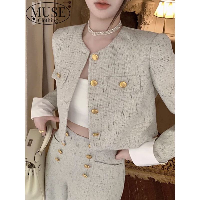 TINGTIAN áo khoác dù áo khoác áo dạ tweed bomber INS cozy High-quality chic WJK23B0WWV 48Z231128