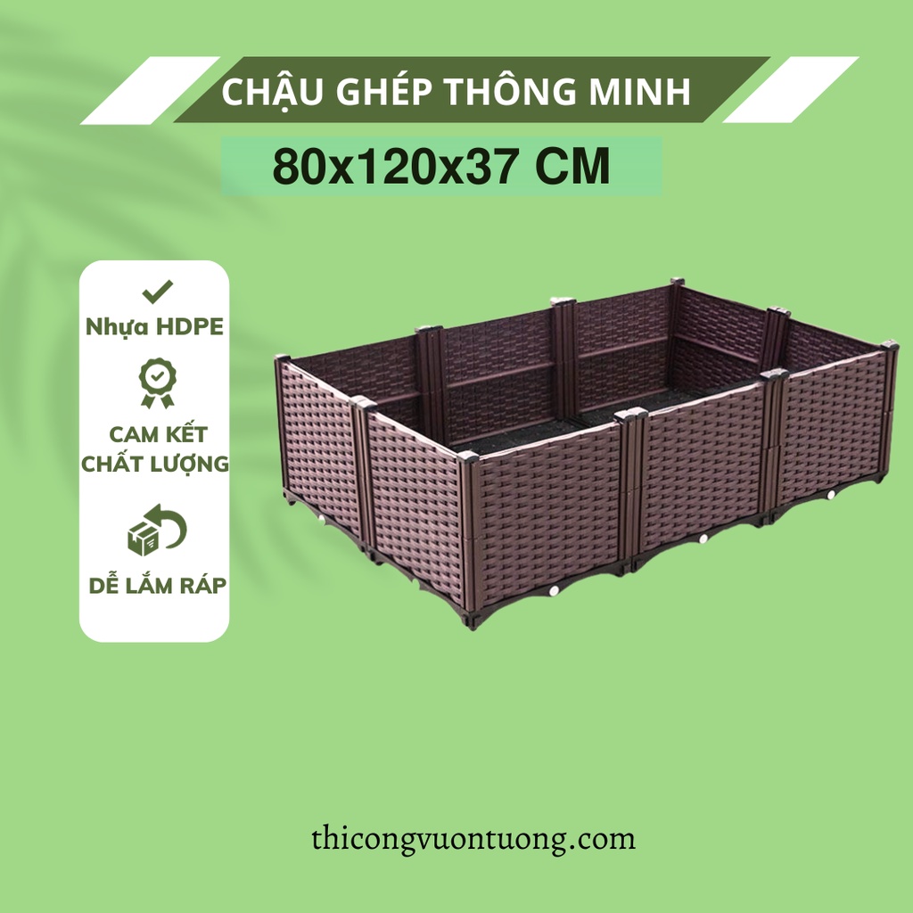 Chậu lắp ghép thông minh màu nâu 120x80x37cm QUANG ANH chậu nhựa trồng cây cảnh, cây ăn trái tiện lợi