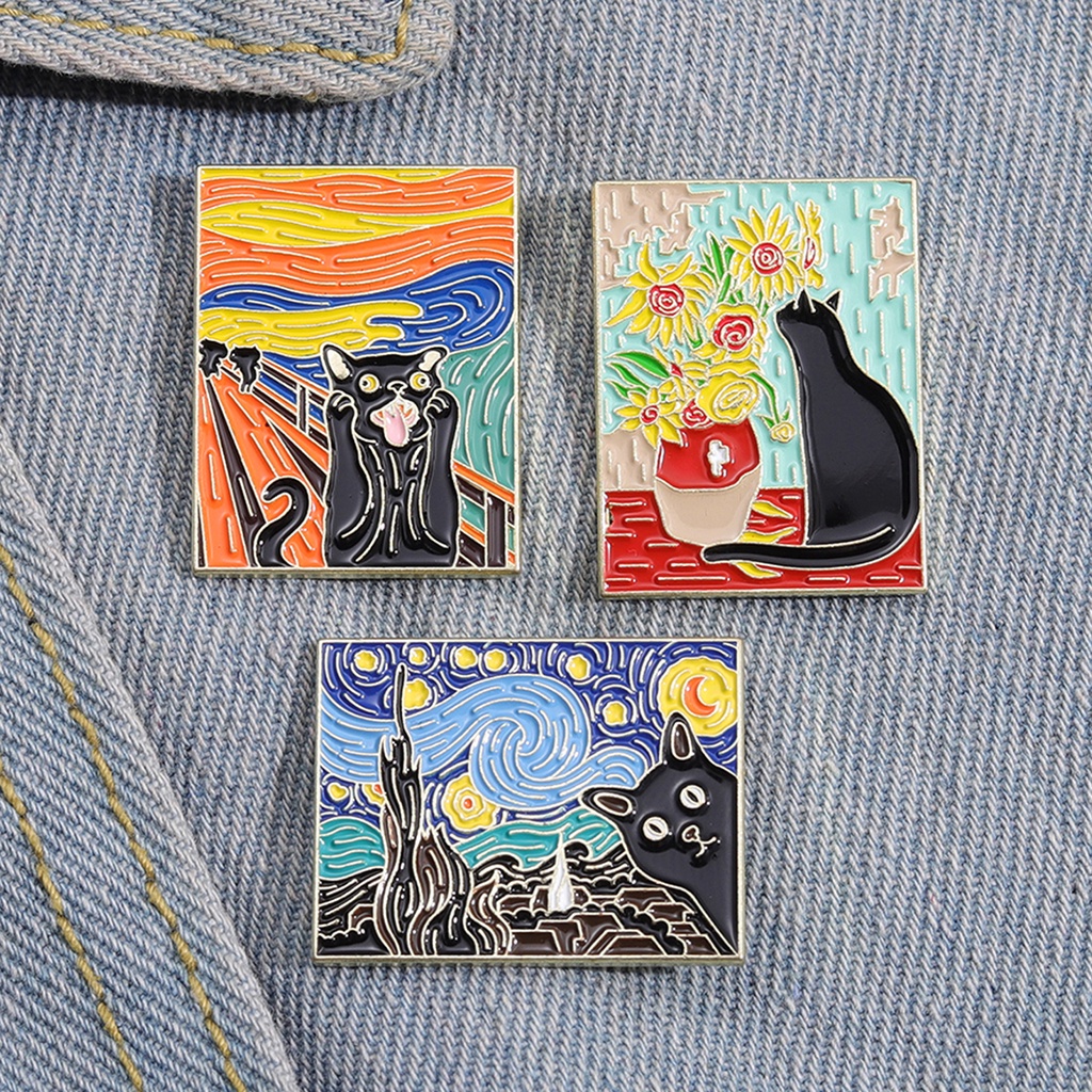 Huy Hiệu Cài Áo Hình Tranh Sơn Dầu van gogh Bầu Trời Đầy Sao Không Mặt Vui Nhộn Làm Quà Tặng Bạn Bè