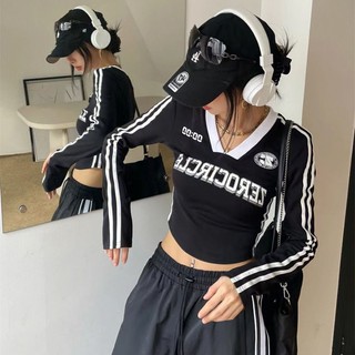 Cổ Chữ V áo body tay dài dáng ôm Thể Thao áo thun ôm body thời trang