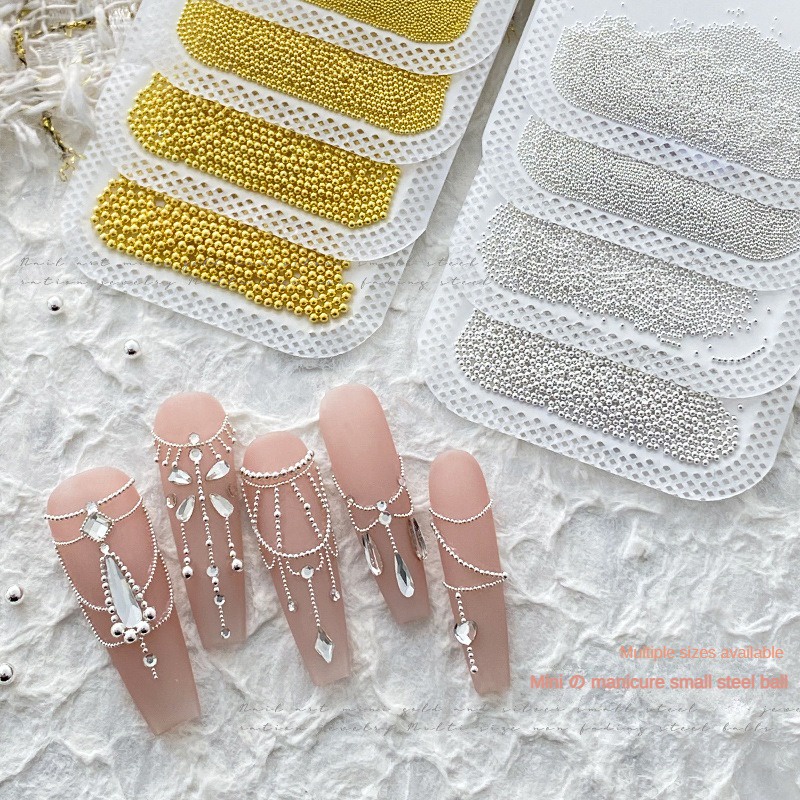 Hạt thép nhỏ bằng vàng và bạc trang sức kim cương nghệ thuật móng tay / Đồ trang sức móng tay hạt tròn nhiều kích cỡ kim cương / Đồ trang sức tròn bằng kim loại