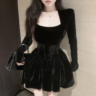 Đầm Nhung Tay Dài Dáng Chữ a Thời Trang Thu Đông Cho Nữ