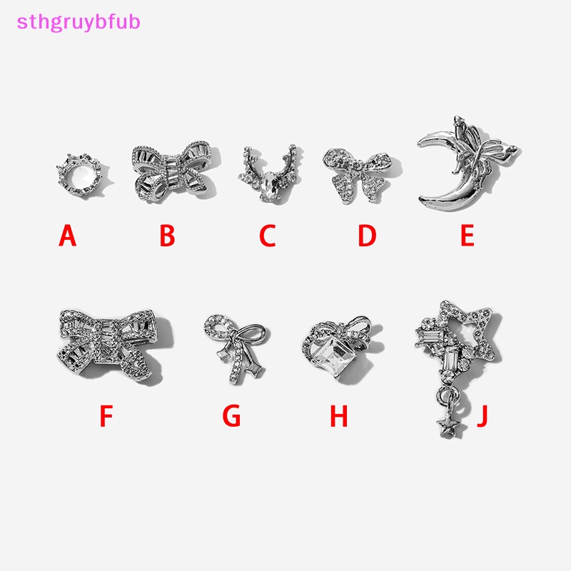 Sthb Set 5 Phụ Kiện Trang Trí Móng Tay Nghệ Thuật Bằng Hợp Kim Hình Nơ Đính Đá 3d Màu Bạc vn