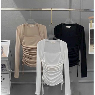 ÁO THUN TAY DÀI LỤA RÚT DÂY CỔ VUÔNG CỰC HOT capnhatxuhuong