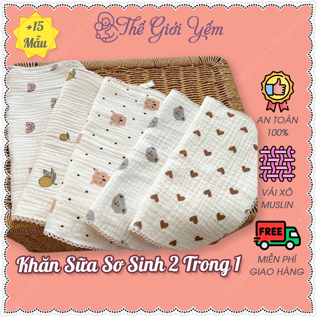 Khăn sữa cho bé sơ sinh xô Muslin 2 lớp siêu mềm, thấm hút tốt