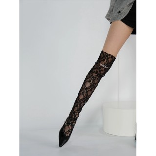Vớ Ren Dài Qua Gối Thêu logo Phong Cách Mới Cho Nữ