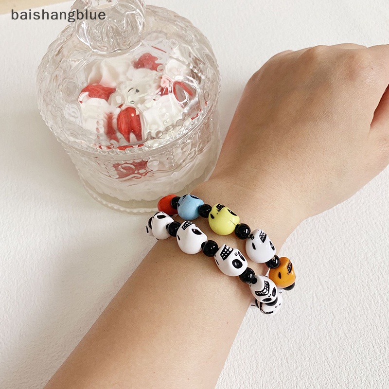 Baishangblue Vòng Tay Chuỗi Hạt Co Giãn Hình Đầu Lâu Phong Cách punk Gothic Cho Nam Và Nữ