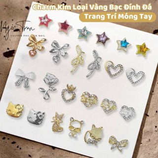 Charm kim loại vàng bạc đính đá | trang trí móng tay