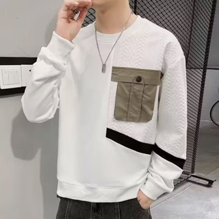 【3 Màu 2024 Áo sweater nam cổ tròn thời trang thu đông mới 2024 cho nam thiết kế sọc hoa văn độc đáo áo sweater tay dài mô hình rộng phong cách hàn quốc giản dị và đơn giản