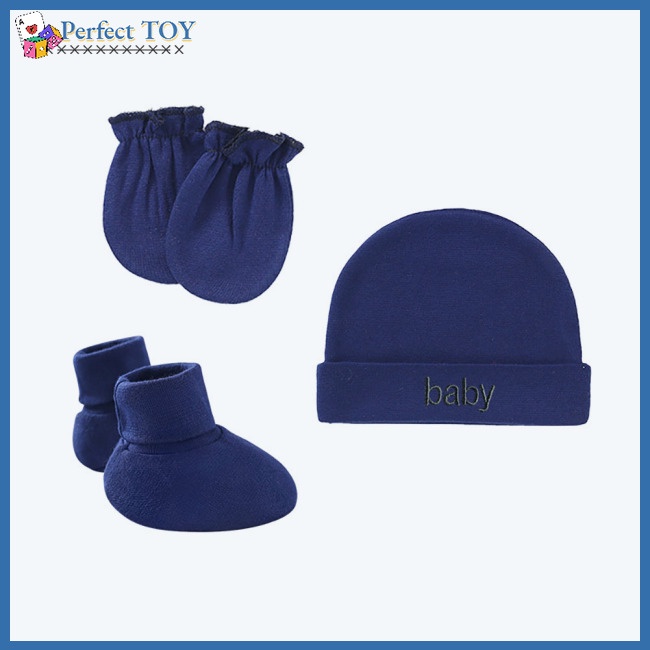 Psf set Mũ Và Găng Tay cotton Một Lớp Chống Trầy Xước Màu Trơn Cho Bé Trai Sơ Sinh