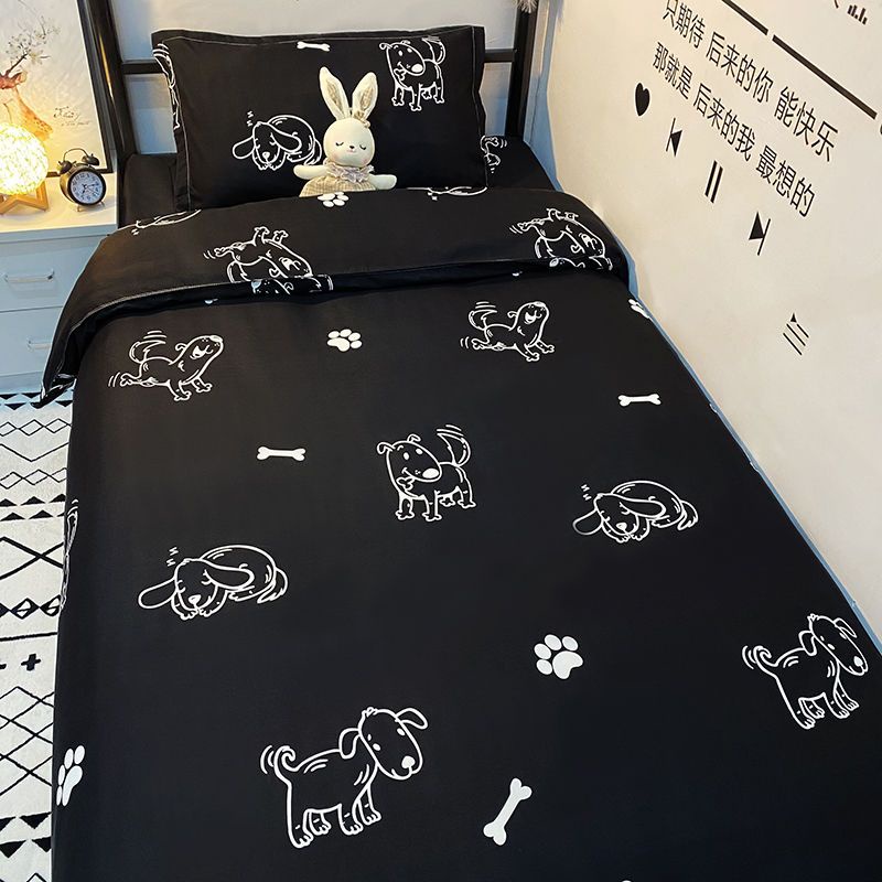 【Ten Beans】Bộ ga trải giường bốn mảnh 3,5 Feet 5 Feet 6 Feet Vỏ gối màu đen mát mẻ