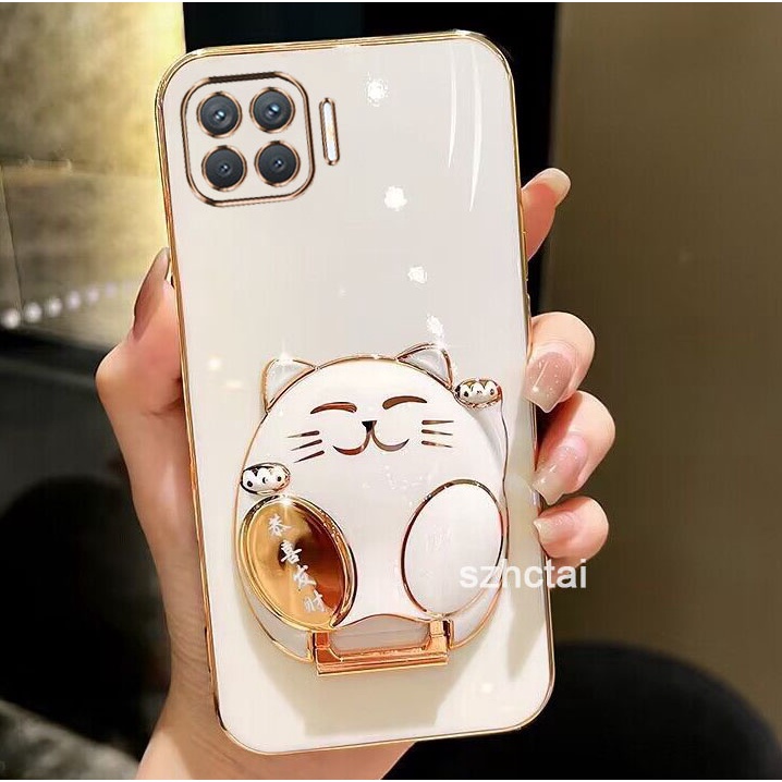 Ốp Lưng Điện Thoại oppo reno 4f a93 4g a73 4g f17 f17 pro Ốp Lưng Điện Thoại Có Giá Đỡ Mèo May Mắn G