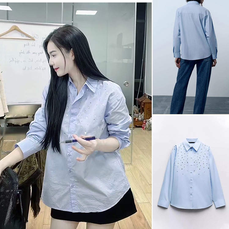 Mùa Xuân 2025 Phong Cách Mới Quần Áo Nữ Tính Khí Thanh Lịch Sáng Kim Cương Trang Sức Áo Sơ Mi 748417