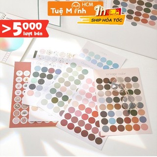 Set 48 sticker hình tròn dán trang trí, nhãn dán dot dán Bullet journal, điện thoại