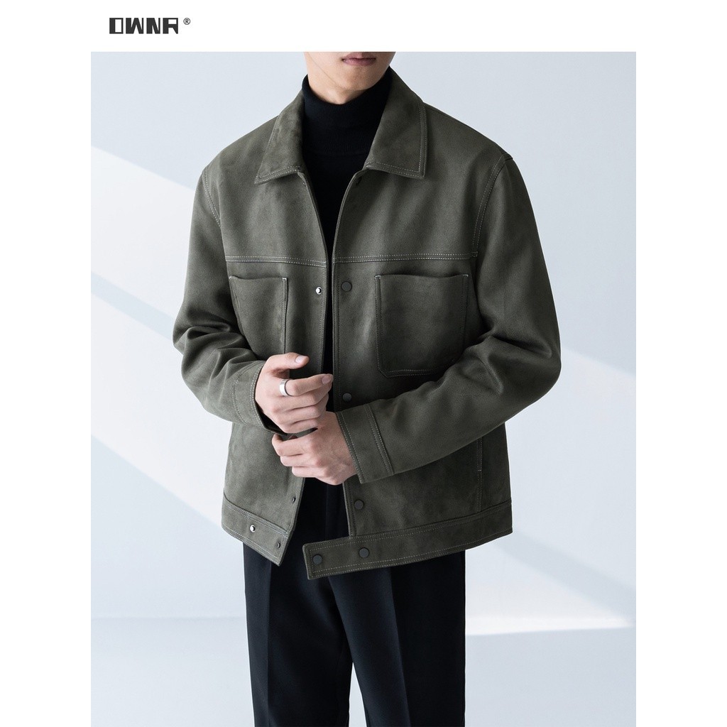 Jacket Da Lộn Downr Áo Khoác Dáng Ngắn Thoải Mái Phong Cách Hàn Quốc Rộng Rãi Sành
