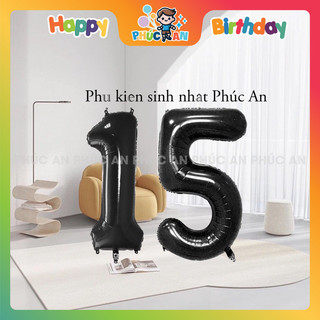 Bóng phao số 40cm đen mừng sinh nhật hpbd
