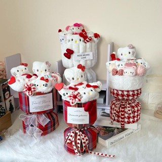 Bó hoa gấu Mèo Kit đáng yêu, Gấu bông quà tặng, Sản phẩm đi kèm túi quà tặng thiệp và đèn trang trí, Chất liệu bông mềm