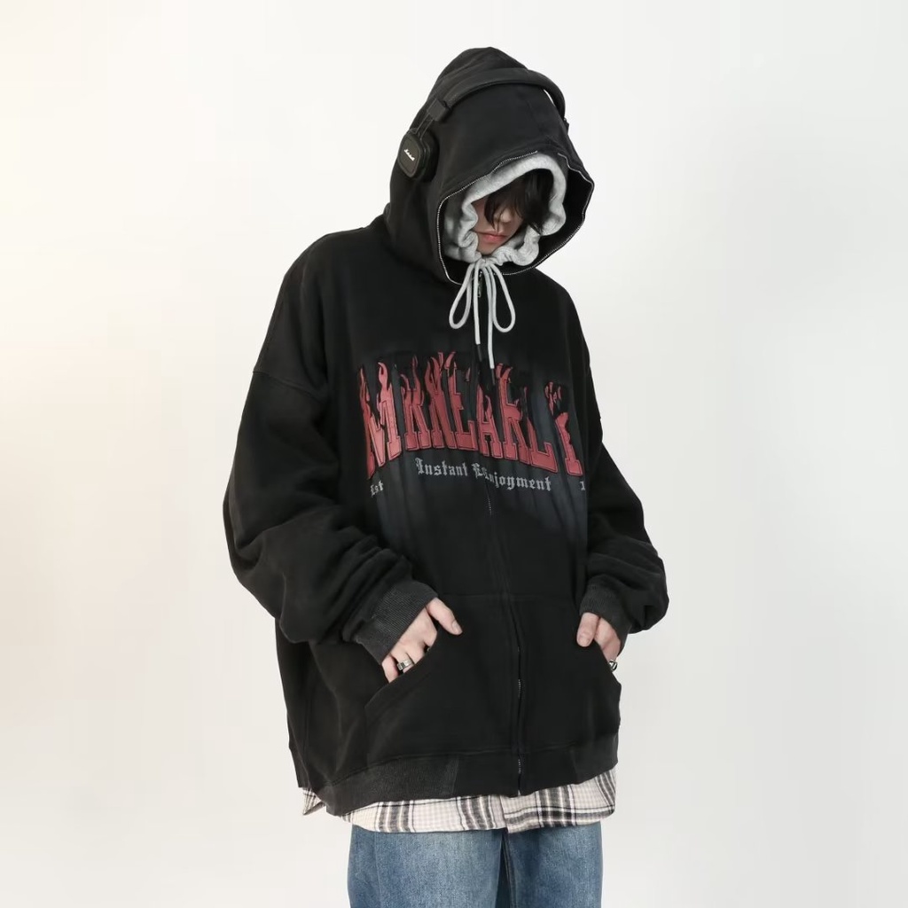 Áo hoodie Dáng Rộng Có Khóa Kéo Phong Cách Hàn Quốc plus size m-8xl