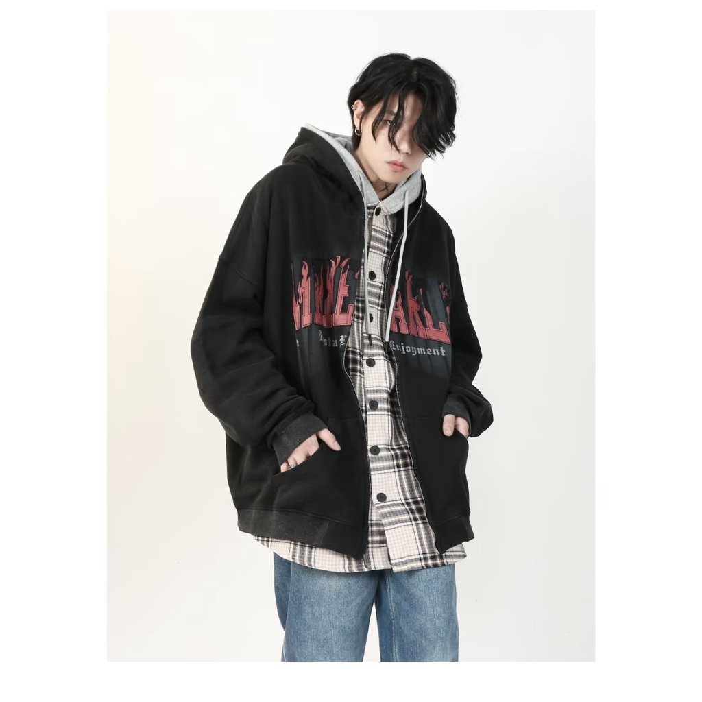 Áo hoodie Dáng Rộng Có Khóa Kéo Phong Cách Hàn Quốc plus size m-8xl