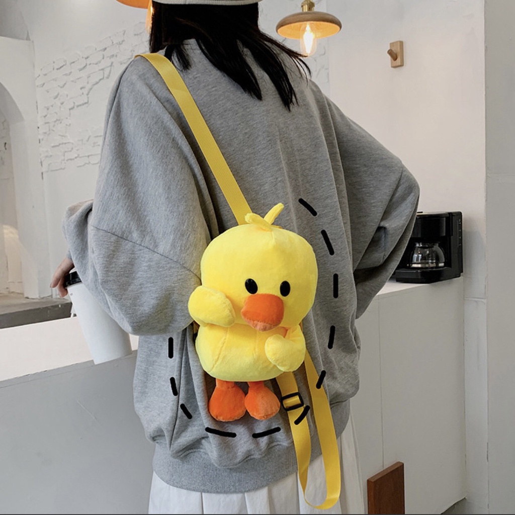 Ba Lô Thú Nhồi Bông Hình Con Vịt Vàng - Túi Đeo Vai Gấu Bông