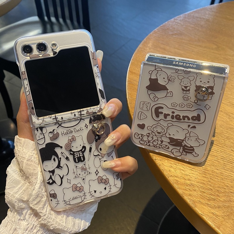 Bao Da Điện Thoại Nắp Lật Vẽ Hình Gấu Pooh / Mèo kitty Cho samsung galaxy z flip 5 4 3 2 1 flip3 flip4 flip5 fold5 z fold 5 4 3 2 5g Vỏ