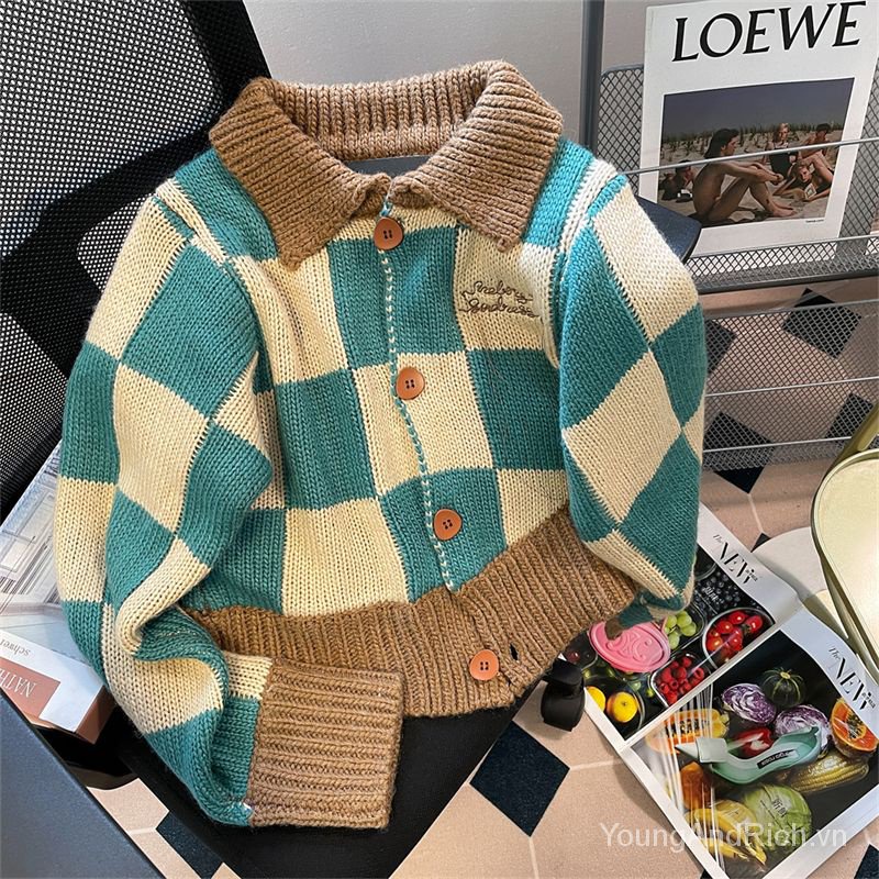 Áo Khoác cardigan Dệt Kim Dáng Ngắn Thêu Chữ Màu Sắc Tương Phản Phong Cách Hàn Quốc Cho Nữ