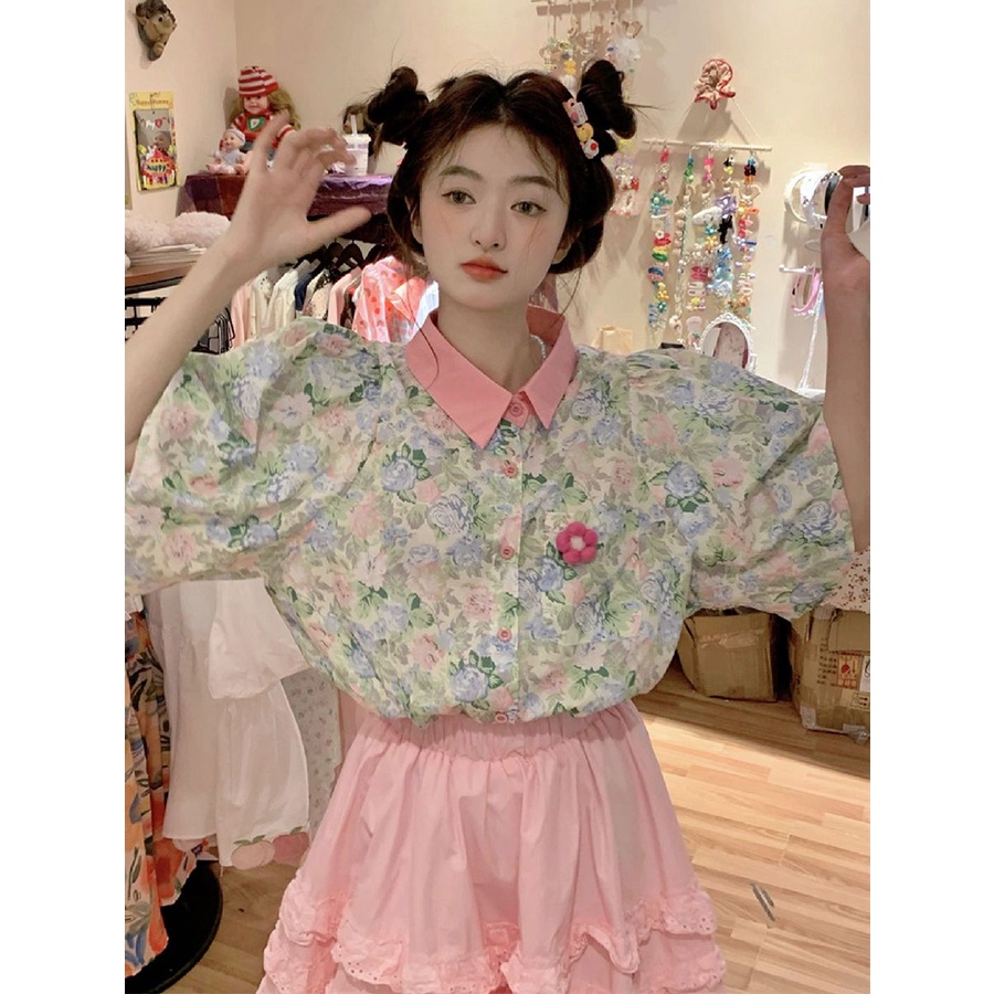 Set Áo Sơ Mi Dáng Rộng + Chân Váy Lưng Cao In Họa Tiết Thời Trang Mùa Hè 2023 Cho Nữ