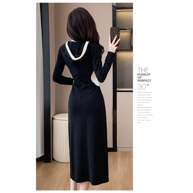 Đầm Đen Dài Qua Gối Tay Dài Có Mũ Trùm Đầu size s-3xl Thời Trang Mùa Thu 2023 Cho Nữ