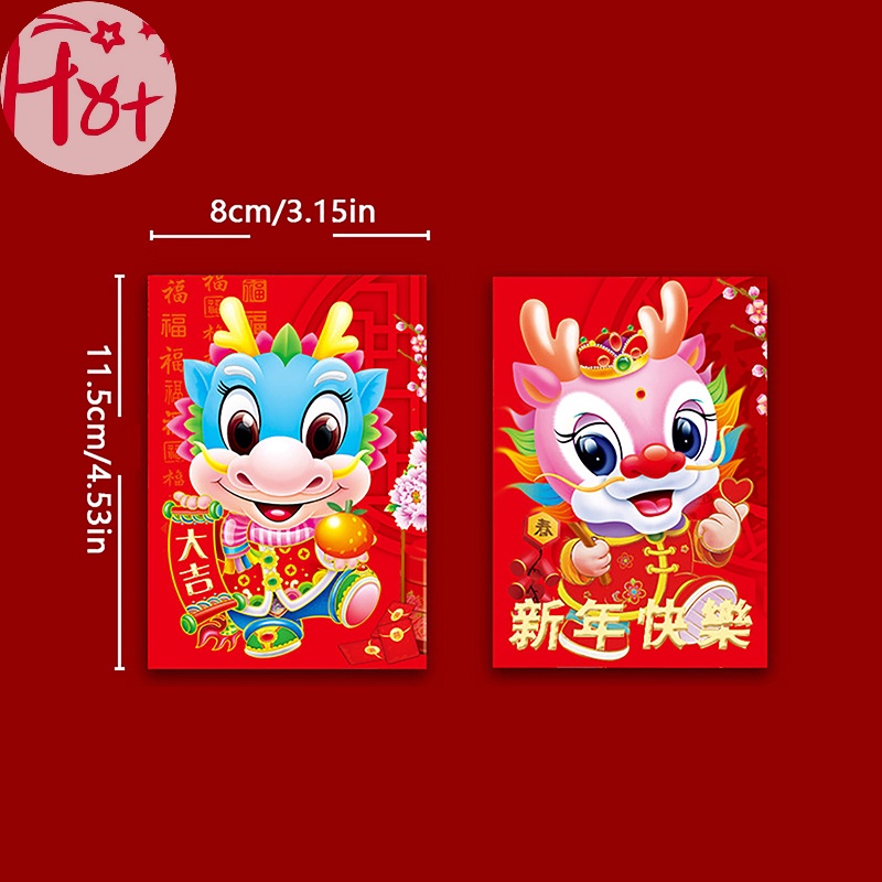 Jr Set 6 Bao Lì Xì Hình Rồng Năm Mới 2024 Màu Đỏ May Mắn Cho Năm Mới / Sinh Nhật / Đám Cưới