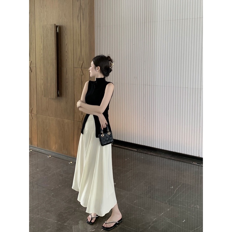 Set áo zip mix chân váy dài xoè siêu xinh phong cách hàn quốc