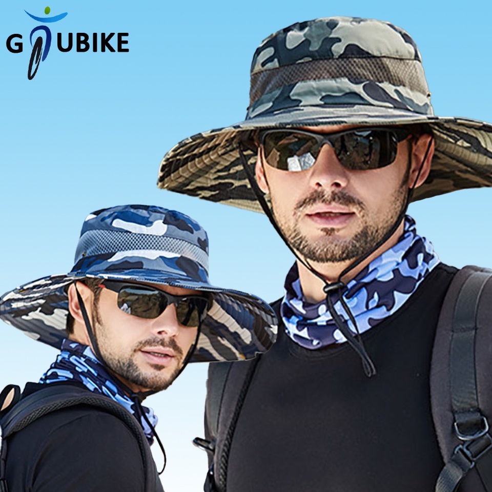 Gtubike Mũ Tai Bèo Vành Tròn Phối Lưới Thoáng Khí Chống Nắng Họa Tiết Rằn Ri Cho Nam Và Nữ