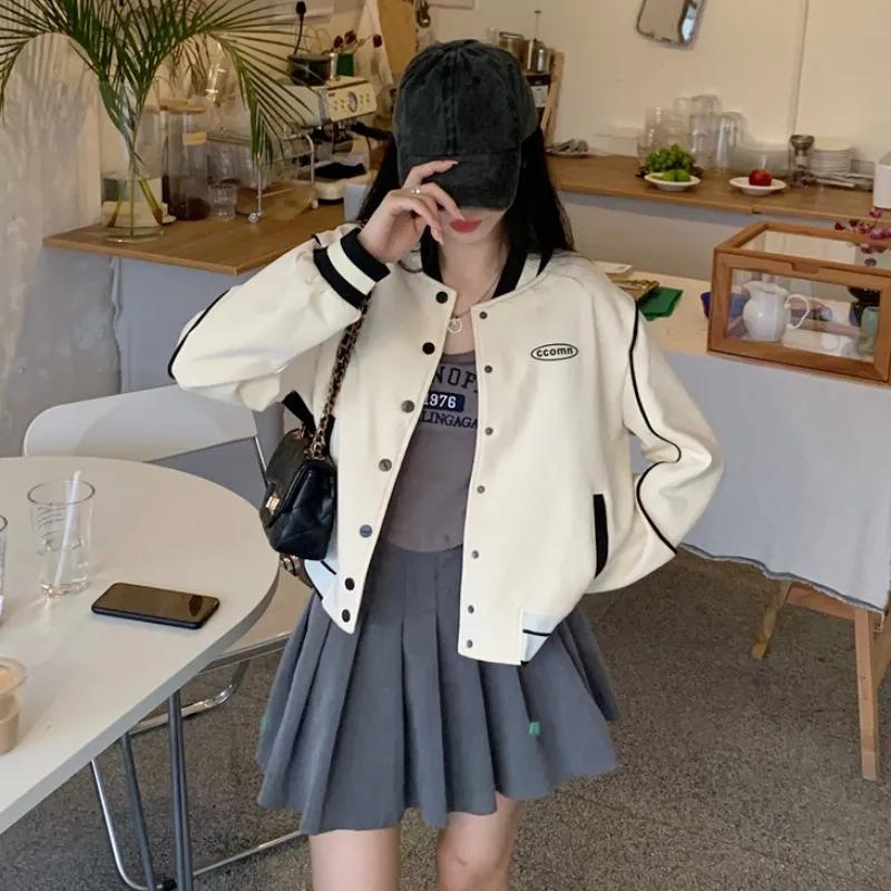 HUIZUMEI Áo Khoác Bóng Chày In Chữ go off-white Thời Trang Dành Cho Nữ