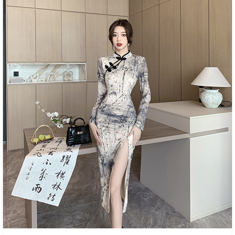 Đầm Sườn Xám Cách Tân Dáng Dài Phong Cách Trung Hoa Cổ Điển Hàng Mới 2023 bf1n