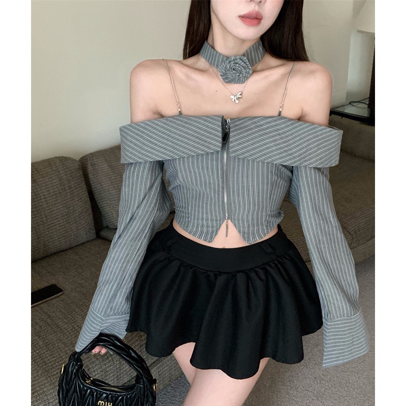 Áo Sơ Mi Ngắn Tay Dài Họa Tiết Kẻ Sọc Thời Trang Dành Cho Nữ