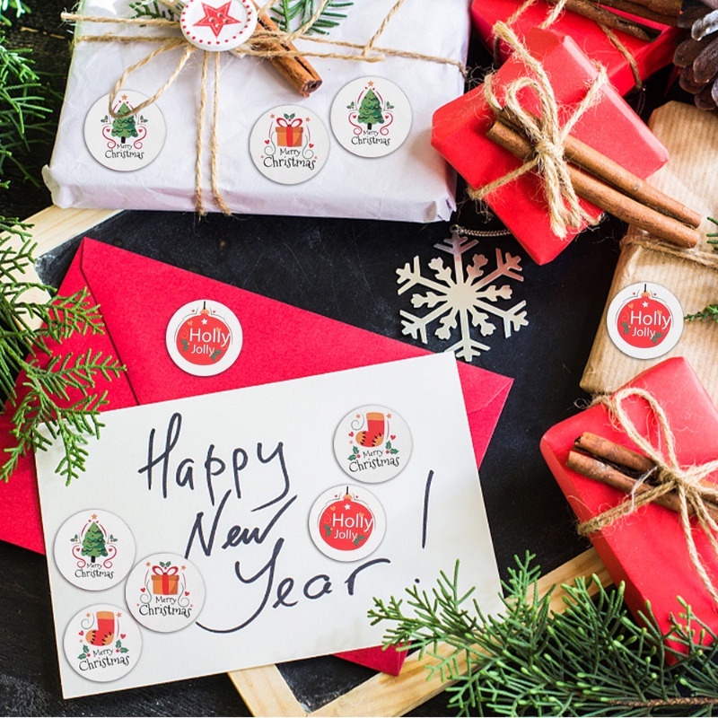 Cuộn 500 Nhãn Dán Trang Trí Hộp Quà / Thiệp Giáng Sinh Tự Dính diy