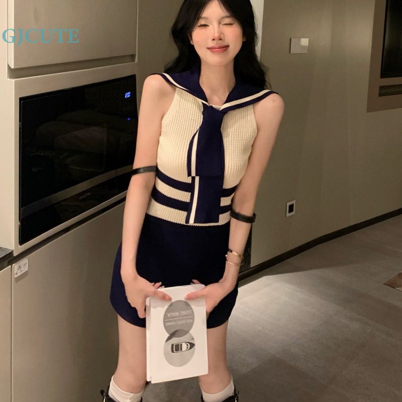 Áo Dệt Kim Sát Nách Cổ Thủy Thủ Dáng Ôm Thời Trang Mùa Hè Cho Nữ