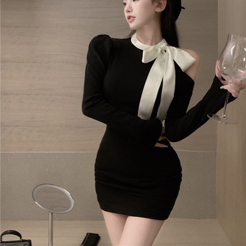 Cozok Đầm Tay Dài Thắt Nơ Eo Thời Trang Quyến Rũ Cho Nữ