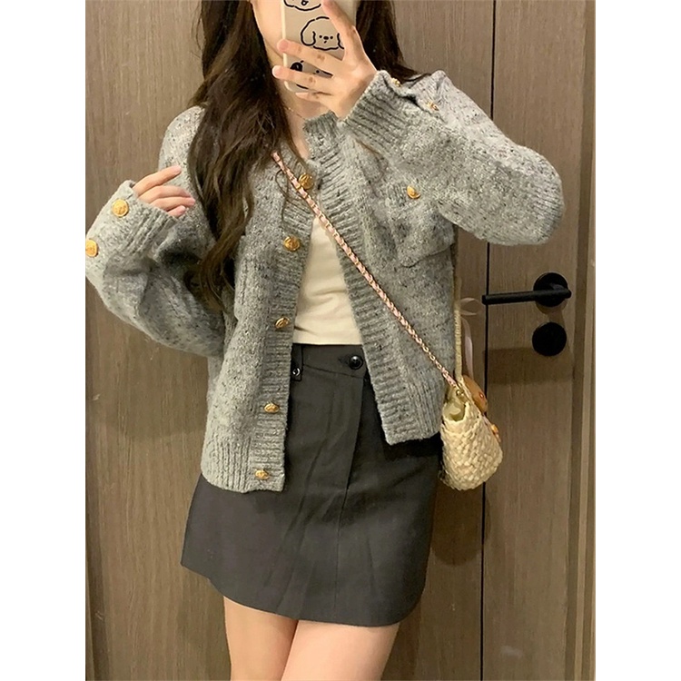 Áo Khoác cardigan Dệt Kim Tay Dài Dáng Rộng Mềm Mại Phong Cách retro Mùa Thu 2023