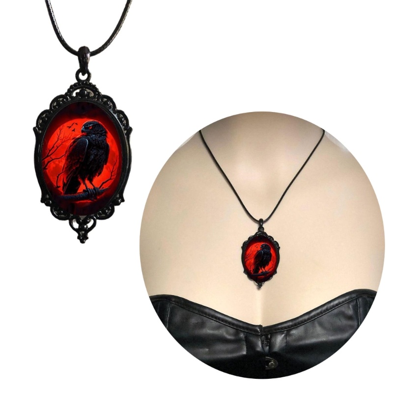 Ren mịn hình bầu dục Vòng cổ quyến rũ Gothic Raven Trang sức Raven Vòng cổ Choker Bảo vệ