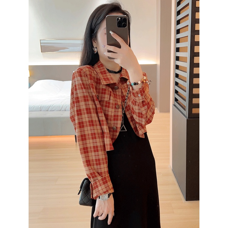 Áo Khoác Sơ Mi Ngắn Tay Dài Họa Tiết Kẻ Sọc Thời Trang Xuân Thu Phong Cách Mới 2023