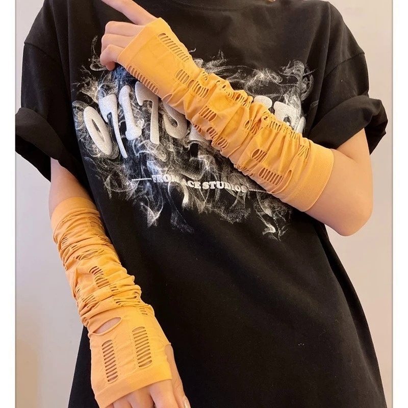 Găng Tay Hở Ngón Vải Lụa Lạnh ninja Phong Cách gothic punk Thời Trang Cho Nữ