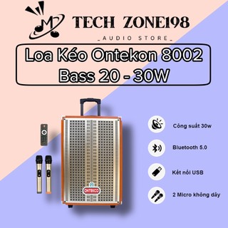 Loa kéo Ontekco 8002 kết nối blutooth di động Kèm 2 mic hát karaoke không dây cao cấp - Bảo hành chính hãng 12 tháng