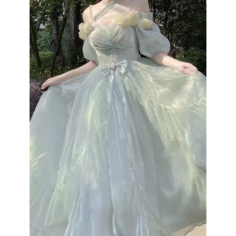 ​Đầm Công Chúa Mùa Xuân Hè Màu Xanh Dương Nhạt Sang Trọng Thần Tiên Cho Nữ