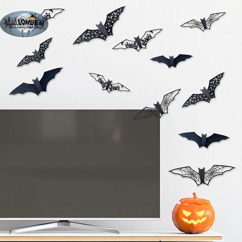 Set 12 / 24 / 36 sticker Dán Tường Hình Dơi 3d Trang Trí halloween