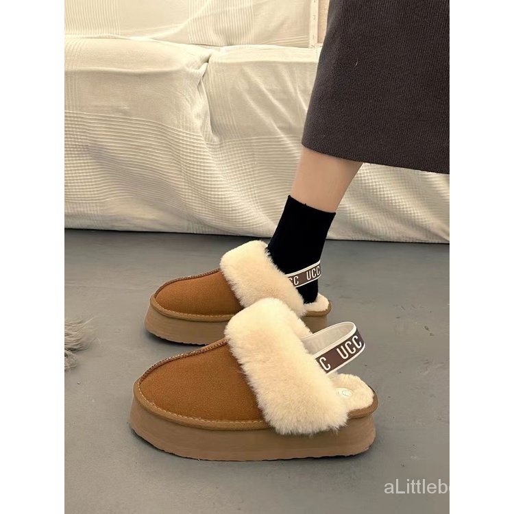 Dép Lông Cừu Bít Mũi Đế Dày Thời Trang Thu Đông Hàng Mới 2022 Dành Cho Bạn Nữ