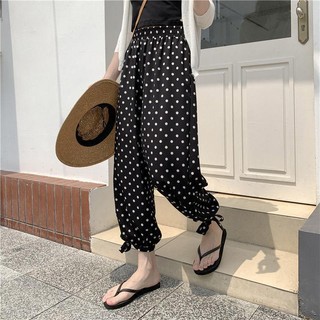 Luo, quần dài hoa nữ size lớn rời phong cách mới phiên bản hàn quốc mỏng hơn nhìn chấm bi cao cấp quần ống rộng chấm bi chấm bi quần mỏng thường ngày