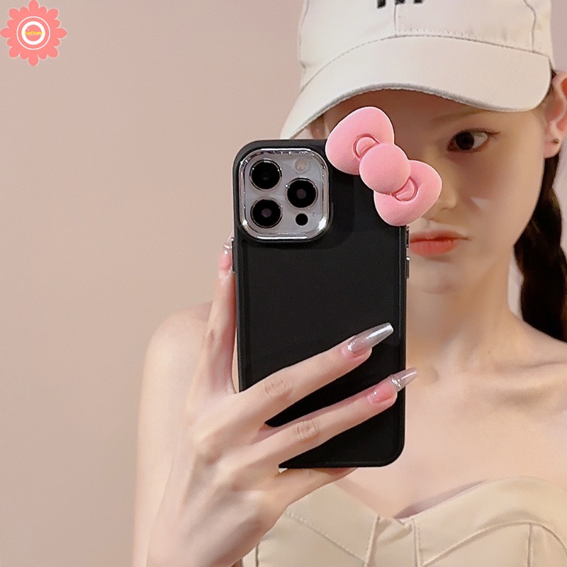 Ốp Điện Thoại Màu Trơn Trang Trí Nơ 3d Cho iphone 7plus 11 15 14 13 12 pro max xr 7 8 6 6s plus x xs max