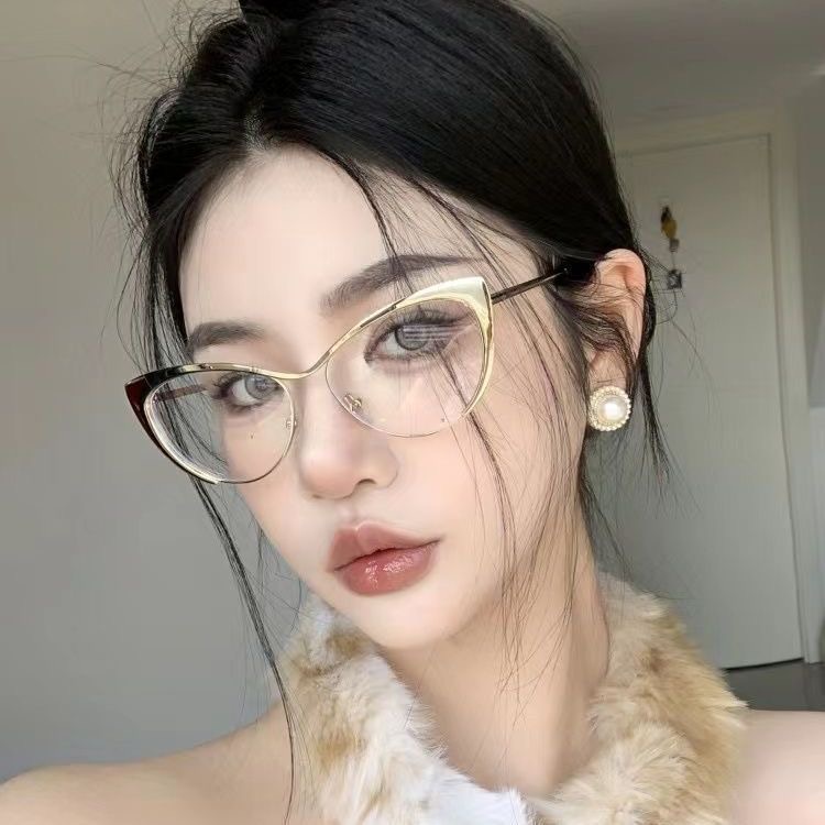 Gọng kính cận/kính cận có độ   Kính Mắt Mèo Gọng Kim Loại Chống Ánh Sáng Xanh Phong Cách Hàn Quốc Cho Nữ gọng kính cận